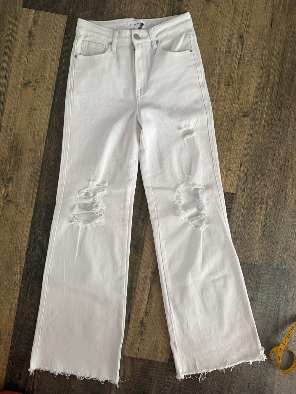 Risen High-Rise White Distressed Wide-Leg Jeans NWT Sz 5/27